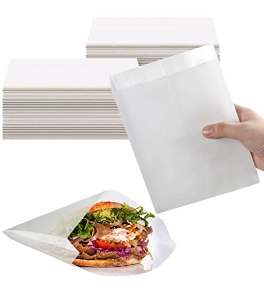 UPKOCHWet Wax Paper Sandwich Bags Grease Proof Food Packing Bag Paper Bag for Fried Chicken Baking Food Snacks Shredded Cake French Fries 50pcs