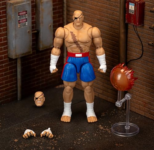 Jada Street Fighter II Sagat Deluxe 1:12 Scale Action Figure - Highly Articulated, Tiger Shot Accessory & Stand, 7.6\" Tall