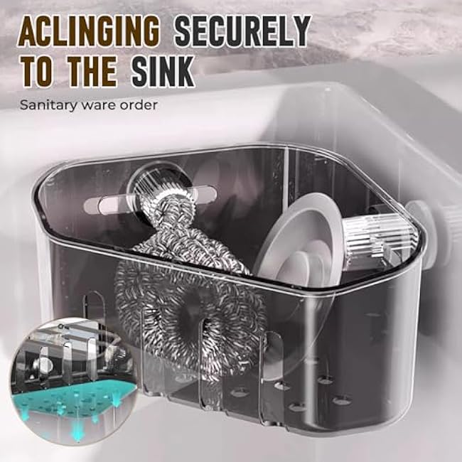 Suction Cup Sink Corner Rack, 2025 Upgraded Sink Organizer Rack for Sponges, Scrubbers, Heavy-duty Corner Shower Caddy Bathroom Sink Organizer for Kitchen, Bathroom (2 PCS)