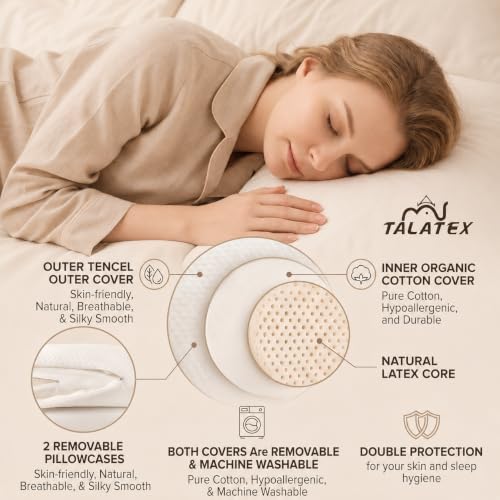 Talalay 100% Natural Premium Latex Pillow, Helps Relieve Pressure, Perfect Package Best Gift with Removable Tencel Cover (King(85x40x15cm), Soft) by Talatex - Used condition - Image 5