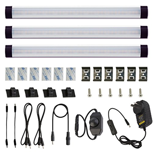 AIBOO Dimmable Led Under Cabinet Lighting Bar Linkable Kits with Rocker Switch Under Counter Kitchen,Showcase,Shelf Lighting(3 Panel Kits Warm White)