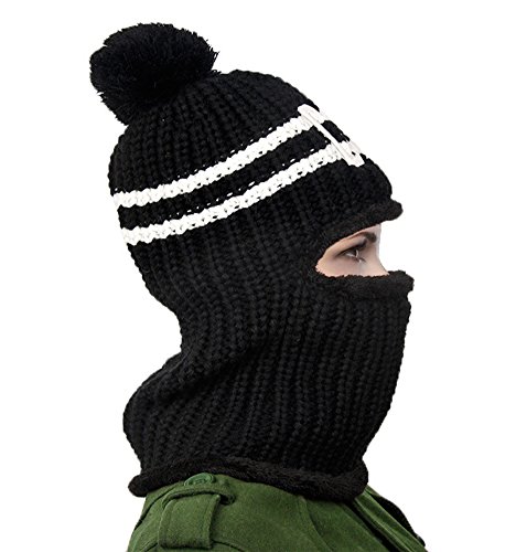 Qunsia Windproof Balaclava Ski Face Mask Knit Neck Warmer Hood Pom Pom Beanie Hat Pink #TOP5