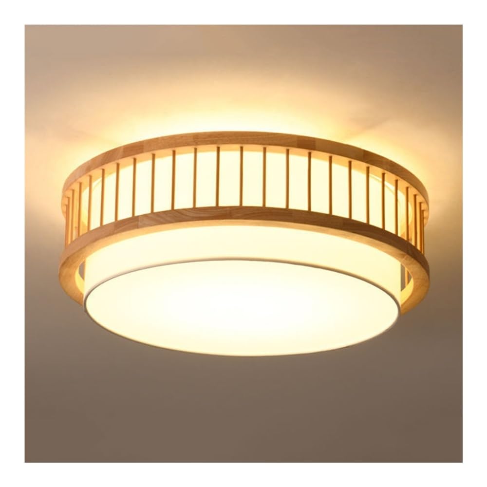 Luminaire rond en bois d hévéa plafonnier chic 53 cm