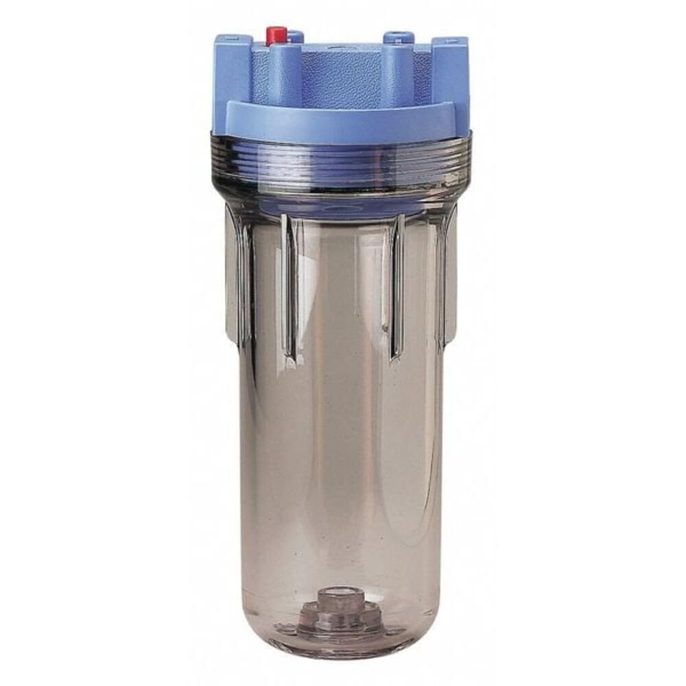 Pentair Pentek 150071 Traditional Standard Filter Housing, 3/4" NPT #10 Clear Water Filter Housing with Mounting Bracket Cap and Pressure Relief Button, 10-Inch, Blue/Clear