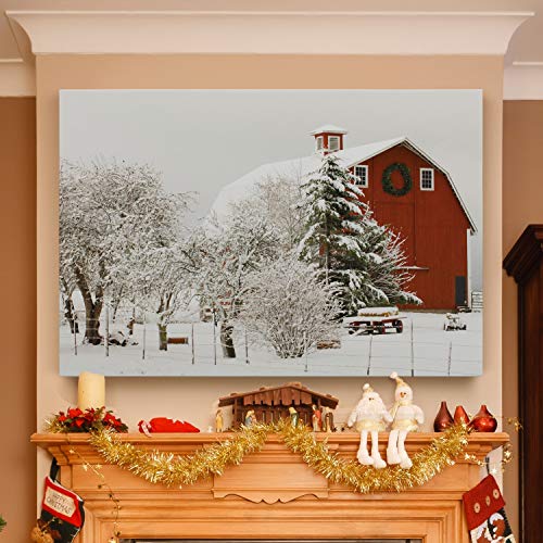 Renditions Gallery Vintage Abstract Prints For Home Decor Red Snowy Barn Christmas On The Farm Wall Hanging Picture & Prints For Bedroom Dining Living Room Office Home Kitchen Decor - 16"X20" Lt18 #TOP2
