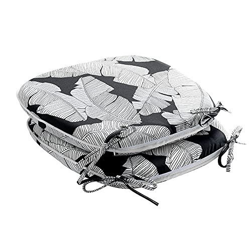 Sleepman Outdoor 17"X16" Chair Cushions With Ties Set Of 2, Water Resistant All Weather U-Shape Seat Pads For Patio Garden Furniture Indoor (Set Of 2, Black Leaves) #TOP1