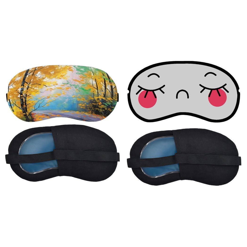 Aoxeria Autumn Forest Path, Blushing Sleepy Face Sleeping Mask Combo, Soft Comfortable Light-Blocking Eye Cover for Women, Men & Kids, Reusable Blindfold for Night Sleep, Nap, Travel (Pack of 2)-image-12