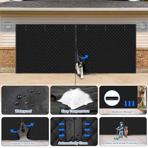 Eapele Garage Door Screen for Winter 16×7 FT, Garage Door Insulation Kit, Magnetic Thermal Insulated Door Curtain for 2 Car Garage, Oxford Cloth Thicken Cotton Door Screen