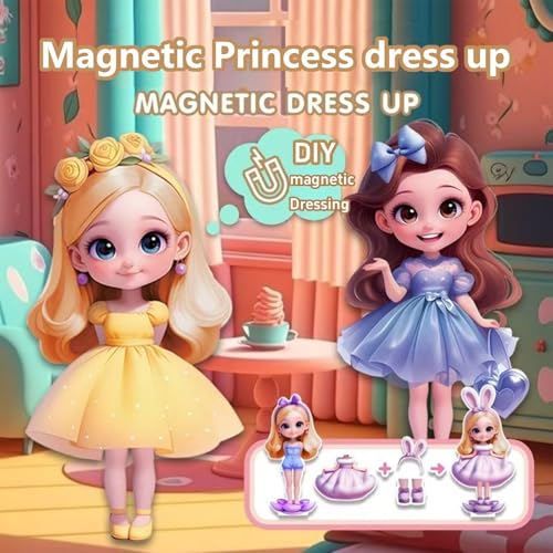 Bikasuwiry Magnetic Dress Up Dolls,Magnetic Princess Dress Up Paper Dolls,Magnet Paper Doll for Girls Ages 3-7-8-12 Magnet Clothes Magnetic Doll Pretend Play Set Birthday Gift for Little Girls 3+