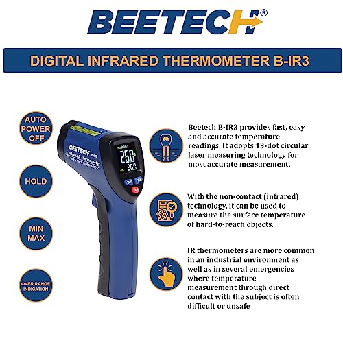 Image of BEETECH Industrial Infrared Thermometer -50C TO 580C with circular laser technology, emissivity adjustable, multicolor display, fast response and backlight LCD display