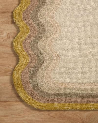 Image of Modern Irregular Shape Pattern Wool Carpet with Loop Texture Yarn Anti Shedding Carpet Size 10x14 Feet B3 Gold Multi Color