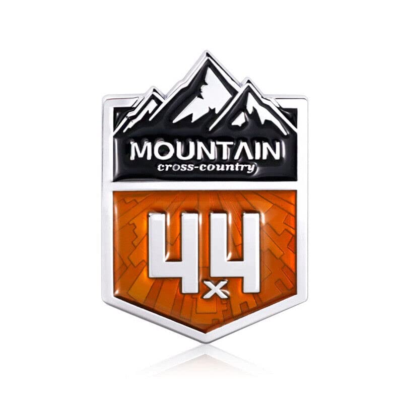 Image of 1X Mountain 4x4 Cross Country Metal Car Sticker Off Road Racing Decal Emblem Badge Fits Off-Road Car Truck SUV (Chrome Black & Orange)