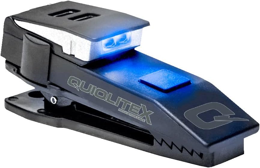 QUIQLITEX EMS Blue/White Hands-Free LED Pocket Light, 20-75 Lumens, Aluminum & Nylon Plastic Housing (USB Rechargeable)
