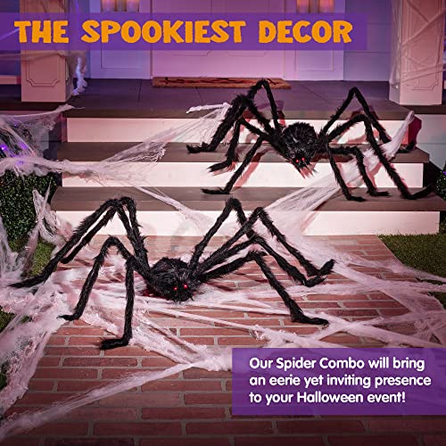 Image of JOYIN 2 Pack 5 Ft Halloween Outdoor Decorations Hairy Black Spider, Scary Giant Spider, Fake Large Haunted House Props, Halloween Yard Lawn Decorations Party Indoor Decor