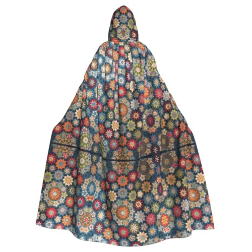 Cape à capuche imprimé floral bohème fluide pour festival et cosplay mystique