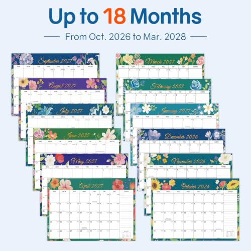 Image of SUNEE Desk Calendar 2027 - 17 inch x 12 inch Desk Pad Calendar, 18-Month Monthly Planner Oct. 2026 - Mar. 2028, Desktop Calendar with 308 Planner Stickers, Plastic Protective Corners for Office, School and Home, Floar