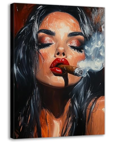 OAAPITI Abstract Woman Canvas Wall Art Sexy Women with Cigar