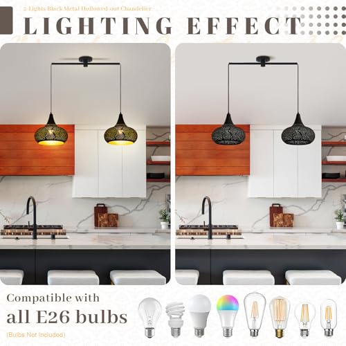 Image of Moroccan Pendant Light Fixture 2-Light Design Black Hanging Lamp