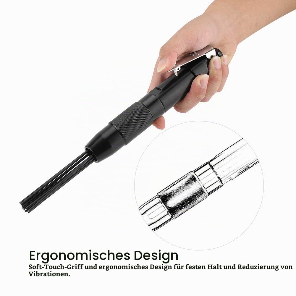 Druckluft Nadelentroster, 12 Nadeln Pneumatische Nadelpistole aus Kohlenstoffstahl, 4400 U/Min 1/4" 90PSI Entroster Rost Lackentferner Werkzeug zum Entfernen von Rost und Beschichtungen