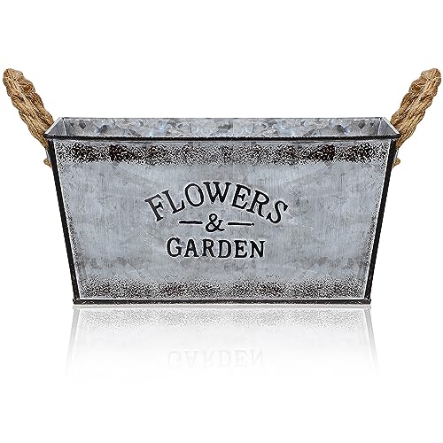 HOMSFOU Cubo De Flores De Hierro Maceteros De Metal Rústico con Asas Contenedor De Plantas De Hojalata Vintage Cubos De Hojalata Decorativos Maceta para Maceteros De Interior Y Exterior