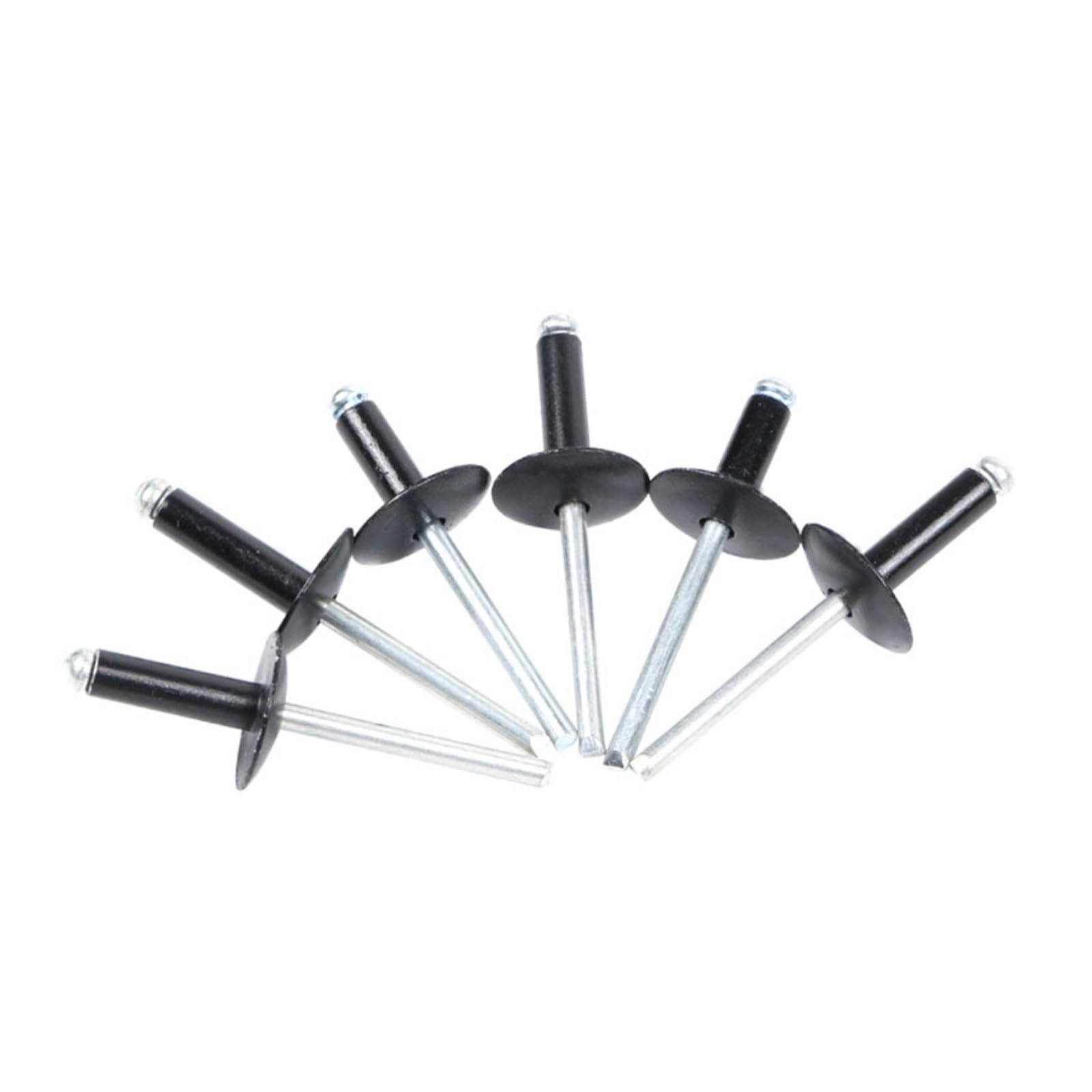 Remaches de brida grande, 50 remaches ciegos negros con cabeza de brida grande de acero y aluminio de 3,2/4/4,8 x 8, 10, 12, 14, 16 y 20 mm(4.8x12x16mm)