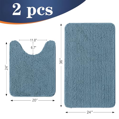Image of OLANLY Bathroom Rugs Sets 2 Piece, Soft Absorbent Chenille Bath Mats and U-Shaped Contour Toilet Mat Area Rug Set, Machine Washable Bath Carpet, Home Decor Accessories(36 inchx24 inch+24 inchx20 inch, Airy Blue)