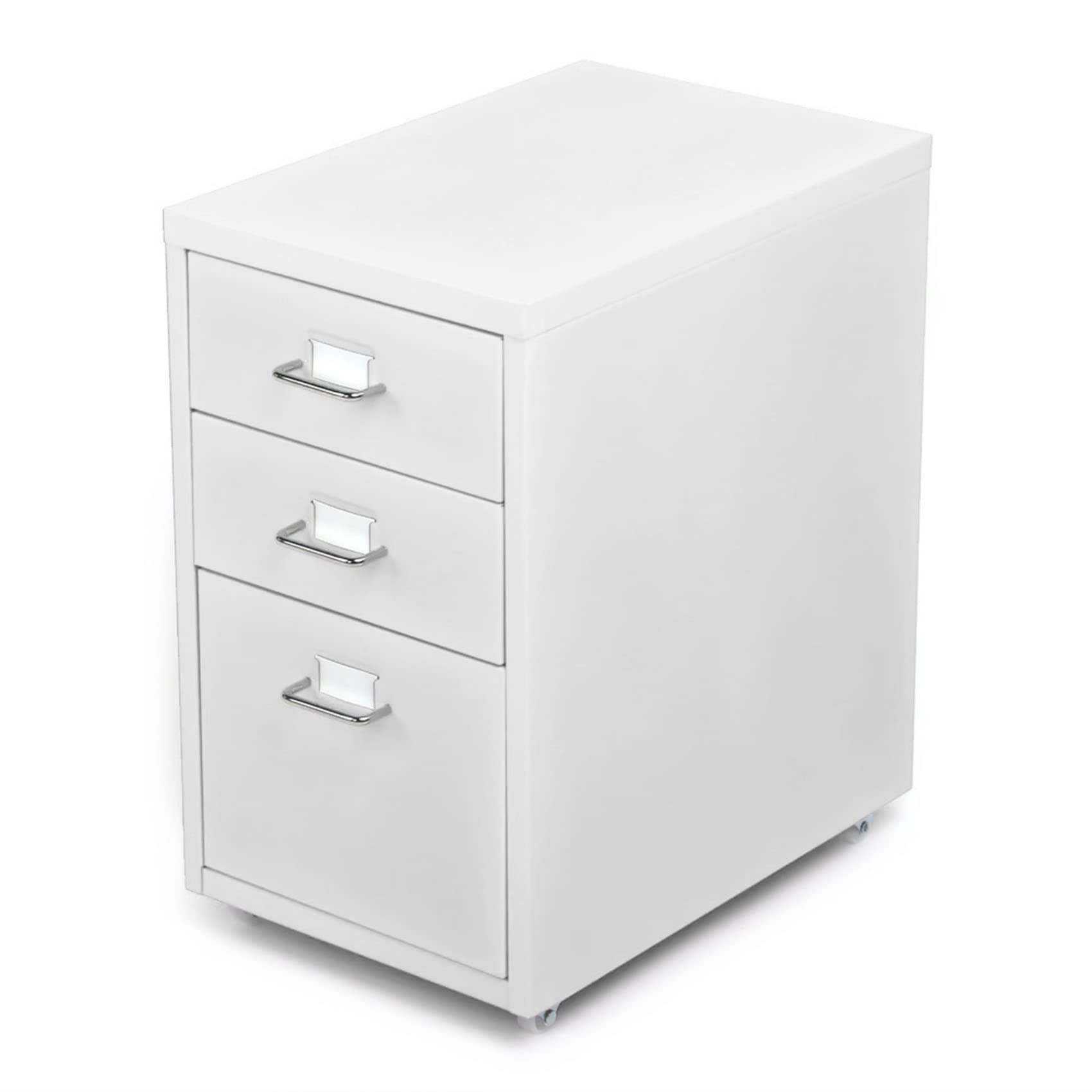 Aktenschrank aus Metall mit 3 Schubladen, Abnehmbarer mobiler Aktenschrank aus Stahl mit 4 Rollen, 11" B x 16,1" T x 18,9" H (Weiß)