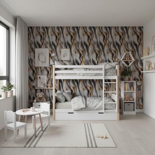 Image of VKR Premium Marble Design Self Adhesive Wallpaper Roll | Waterproof & Oil-Proof Furniture Sticker for Kitchen, Table, Wardrobe, Cabinets & Wall Decor (Black & Gold Pack of 1)