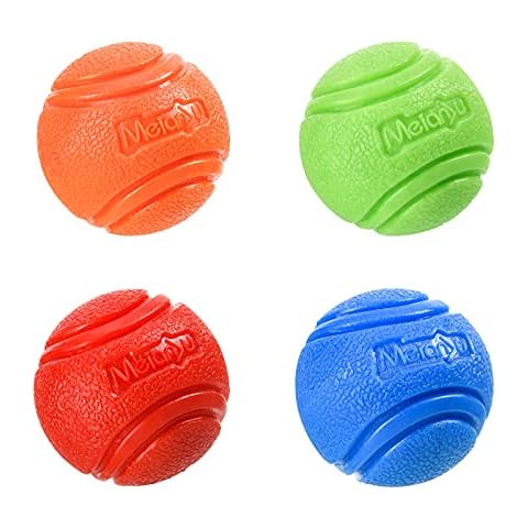 Vitalili Dog Toy Balls, 4 PCS Rubber Ball Set, Chew Resistant, High Bounce, Textured Design for Teeth Cleaning, Dog Training, Small Breeds, 2in/5cm Diameter Cover