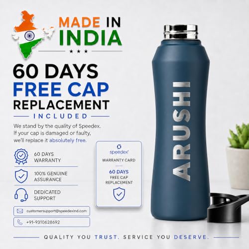 Image of Speedex Customised Engraved Name Stainless Steel Water Bottle 1 Ltr - Personalised Sipper Cap Bottle for Kids, Men & Women, School, Gym, Travel, BIS Approved, Teal Blue, Set of 1