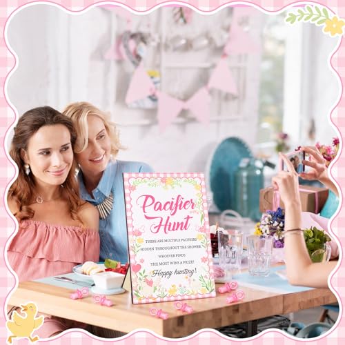 Image of Thyle 51 Pcs Pink Silly Goose Pacifier Hunt Baby Shower Games Silly Goose Decorations Include Hunt Sign and 50 Acrylic Pacifiers for Baby Shower Game Decoration Gift Sets Gender Reveal Party Decor