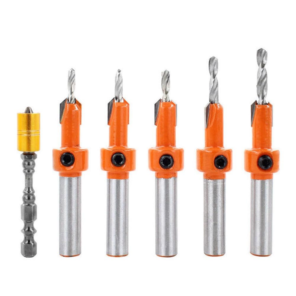 Littimoon 6PC Woodworking Countersink Drill Taper Hole Drill Hole Opener Set Kit Hexagon Hardware Tools Kit Countersink Drill.