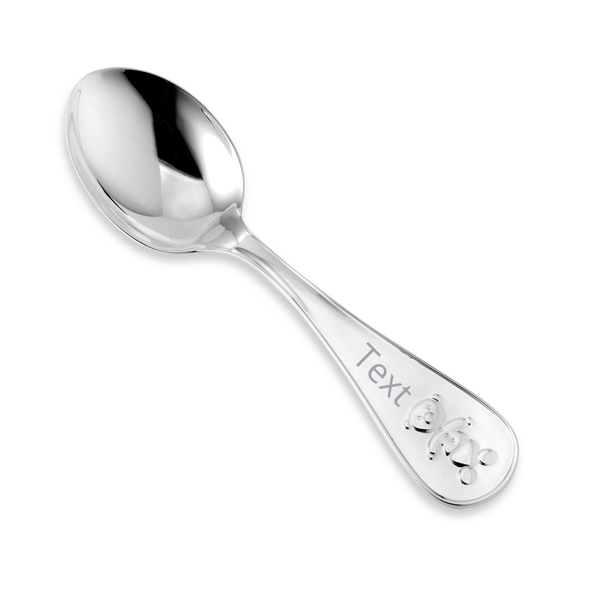 Sterling Silver Baby Spoon Fork Set Teddy Bear Design Personalized Engravable | Complete with Gift Box | Keepsake Gift for Baby | Made in Italy
