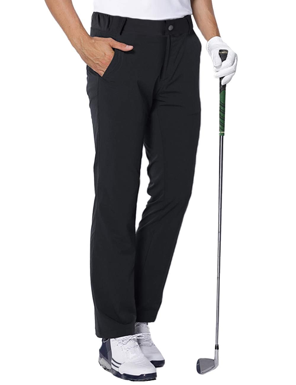 Pantalon Golf Homme Extensible Imperméable Pantalon Homme Slim Stretch Coupe Droite Sports Golf Pants Taille élastique avec 4 Poches Noir S