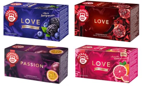 TEEKANNE Big Love Tea Collection (4 x 20 Bags)- Früchtetee Set (Dekond gift)