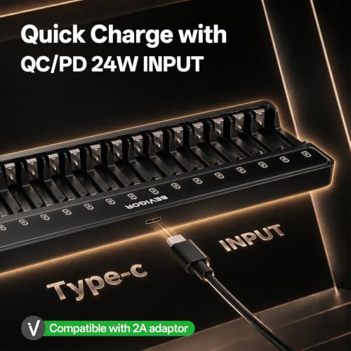 Image of BEVIGOR Rechargeable AA and AAA Batteries with 16 Bay Smart Charger, 8 Pack AA 2800mAh & 8 Pack AAA 1100mAh Low self Discharge NiMH Battery