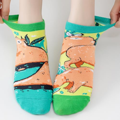 Image of 2 Pairs Funny Cartoon Animal Print Cotton Ankle Socks for Women Teens