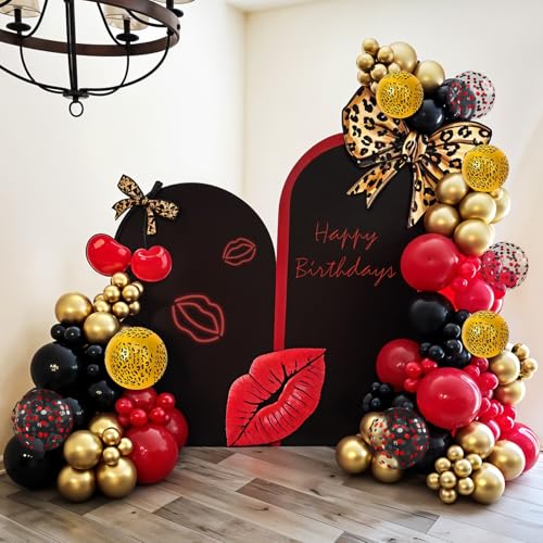 Image of Red Black Cheetah Balloons, 60Pcs 12Inch Black Red Metallic Gold and Leopard Print Balloons with Confetti Latex Balloon for Wild Animal Jungle Safari Zoo Theme Birthday Bachelorette Party Decoration