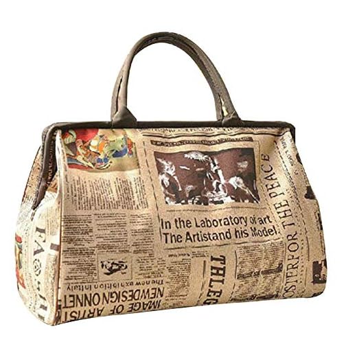 Dubute Borsa da Donna Elegante Tote Vintage con Stampa Giornale da Lavoro e Viaggio
