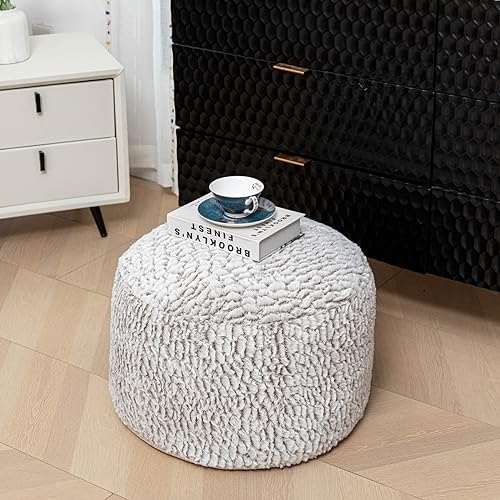 Asuprui Pouf Ottoman Unstuffed Ottoman Foot Rest No Filler Soft Fur Foot Stool 20x20x12 Inches Fuzzy Chair Floor Pouf Chair with Storage for Living Room Bedroom Snow Coffee