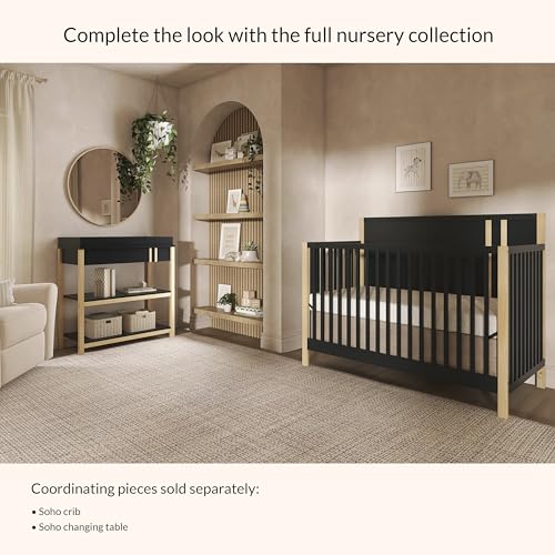 Image of Dream On Me Soho Baby Changing Table in Matte Black Vintage, Crafted with Sustainable New Zealand Pinewood, BSA & Greenguard Gold Certified, Portable Changing Table