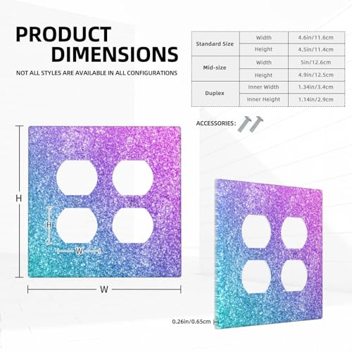 Decorative Outlet Covers Gillter Purple Pink Blue Gradient Sparkle 2 Gang Outlet Cover Wall Plate Double Duplex Light Switch Cover Plate Switch Plate Covers for Bedroom Home Decor
