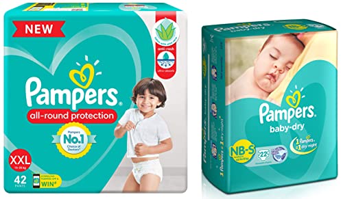 Image of Pampers All round Protection Pants, XXL Size, 42 Count & Taped diapers, Baby Diaper XS /NB Size, 22 Count