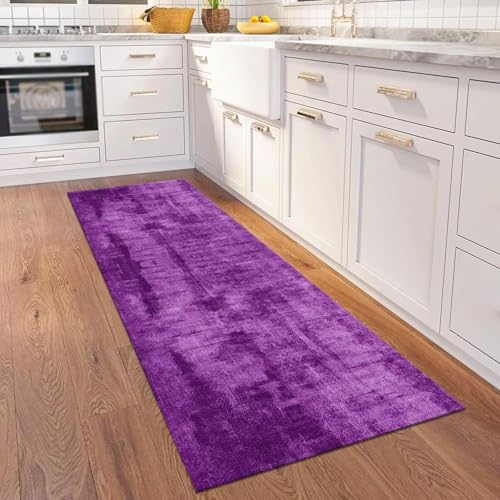 Tapis de couloir violet 40x450 cm abstrait lavable et antidérapant pour entrée - 4