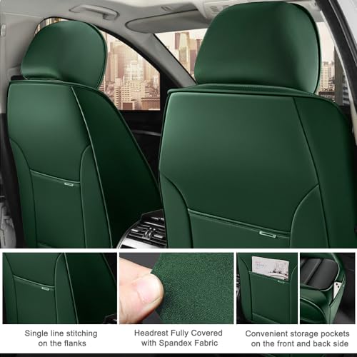 Image of 5 Seat Covers for Hyundai Santa Fe XL 2001-2024,Premium Nappa Leather Car Seat Covers Car Seat Cushions,Waterproof Soft Seat Covers for Cars,Interior Accessories with Airbag(Luxury-Black&Green)