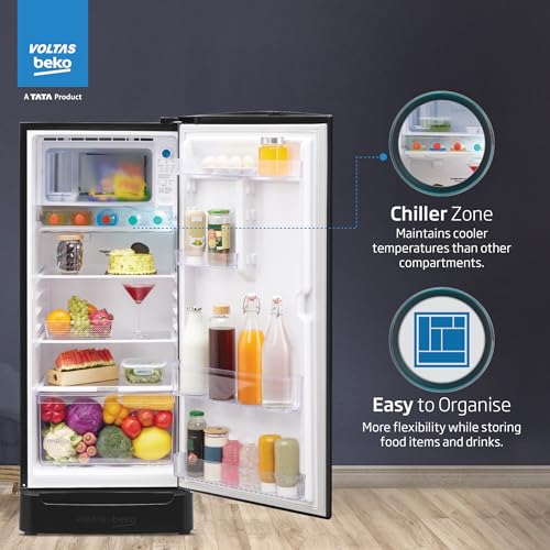 Image of Voltas Beko, A Tata Product 183 L, 5-Star Single Door Direct Cool Refrigerator with Fresh Box Technology (RDC215V / 5W0DGR0M0B00GO, Dark Grey)