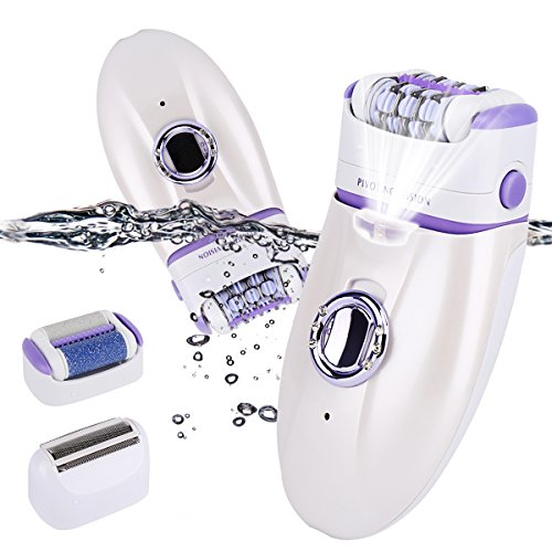 Scheam 3 in 1 Rechargeable Electric Epilator Callus Remover Shaver Pedicure Foot Care Tool Womens Trimmer Hair Removal Hair Cutting Device (Purple)