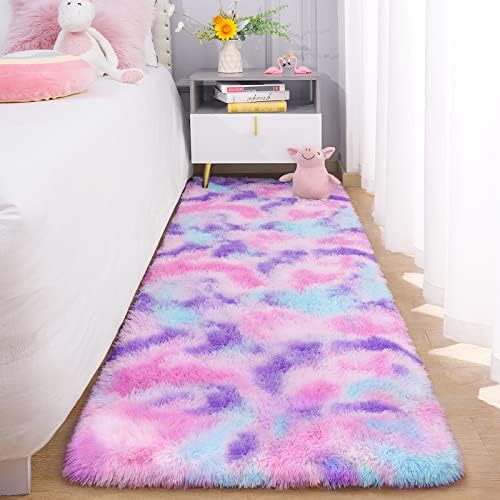 Chicrug Cute Fluffy Area Rug for Girls Bedroom, 2x6 Feet Fluffy Kids Rug for Room Decor, Shag Soft Dorm Playroom Rug, Bedside Rug for Baby Nursery Room, Hot Pink