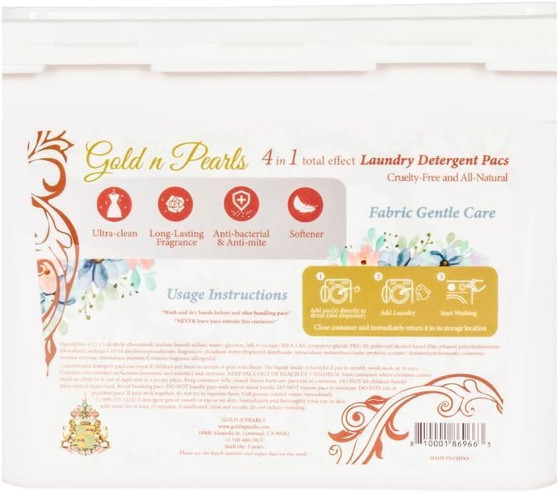 Gold n Pearls 4-in-1 Laundry Detergent Pods, Cherry Velvet Scent, 52 Count - Stain Remover, Fabric Softener, Deep Cleaning, Long-Lasting Fresh Cherry Fragrance, HE & Cold Water Compatible