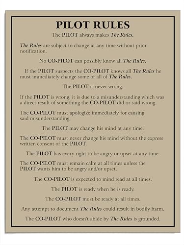Product Image of the AMERICAN LUXURY GIFTS Pilot Rules - Funny Aviation Wall Art Sign for Man Cave, Humorous Home & Office Decor - 11x14 Unframed Print